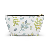 Watercolor Tossed Leaves Accessory Pouch w T-bottom in Aqua